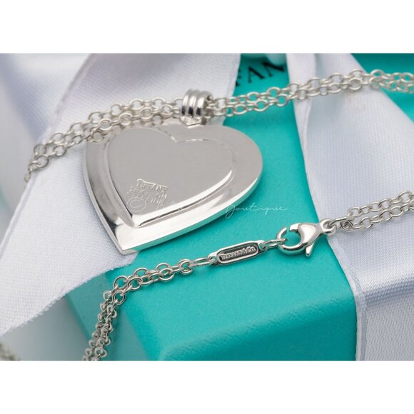 Tiffany & Co. Vintage Necklace Double Gold Silver Heart Pendant 32mm 16" Chain - Picture 4 of 8